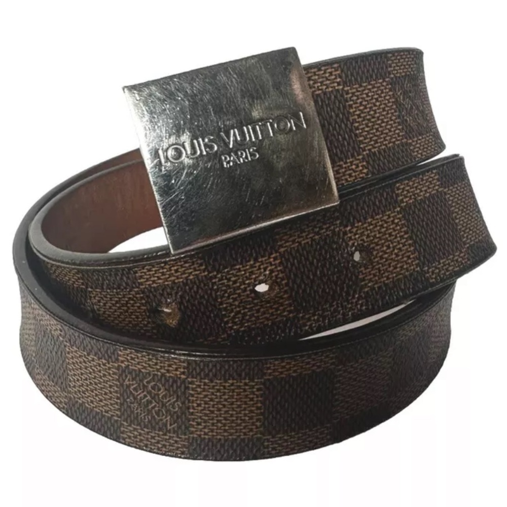 Louis Vuitton Damier Ceinture Carre Brown Leather 80cm Belt Size 32 Small